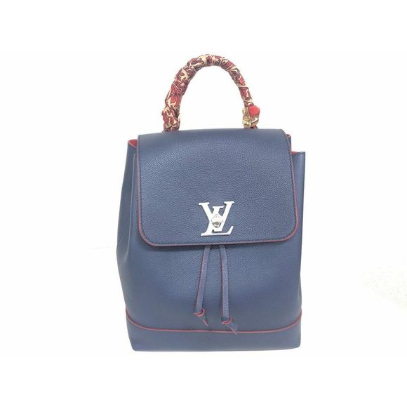 Lock Me Backpack Rucksack Leather Navy Silver Metal BB - Picture 2 of 8